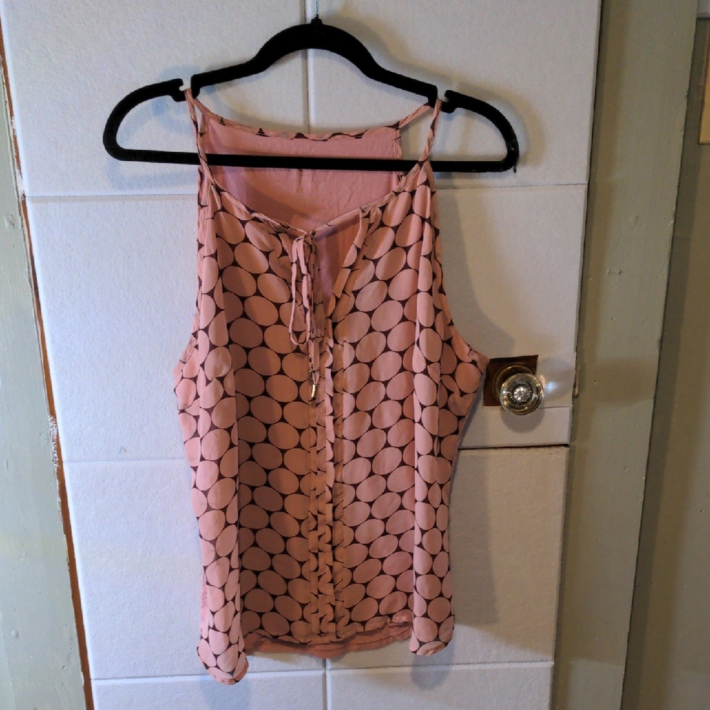 New York & Company Pink and Black Circle Blouse